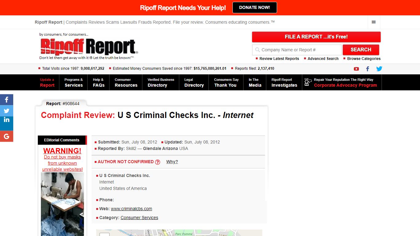 Ripoff Report | U S Criminal Checks Inc. Review - , Internet